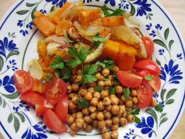 Merguez chick peas and roasted squah