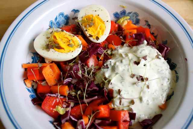 salad with egg and tzatziki
