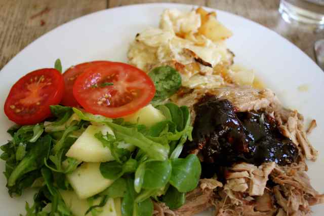 Slow cooked pork and salad