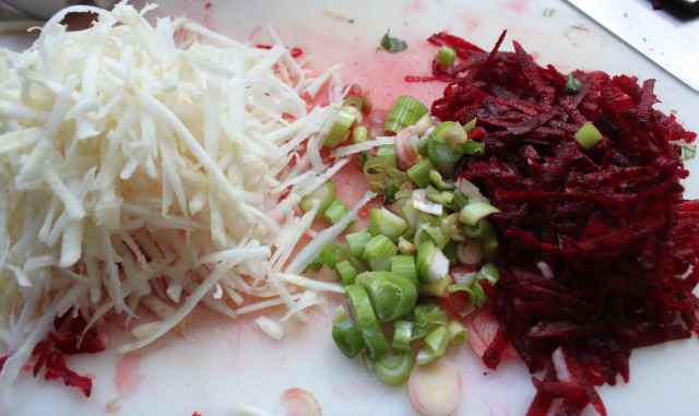 celeriac, spring onions and beetroot